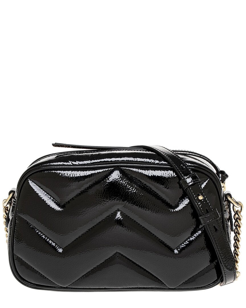 Gucci Gg Marmont Small Patent Shoulder Bag, Black