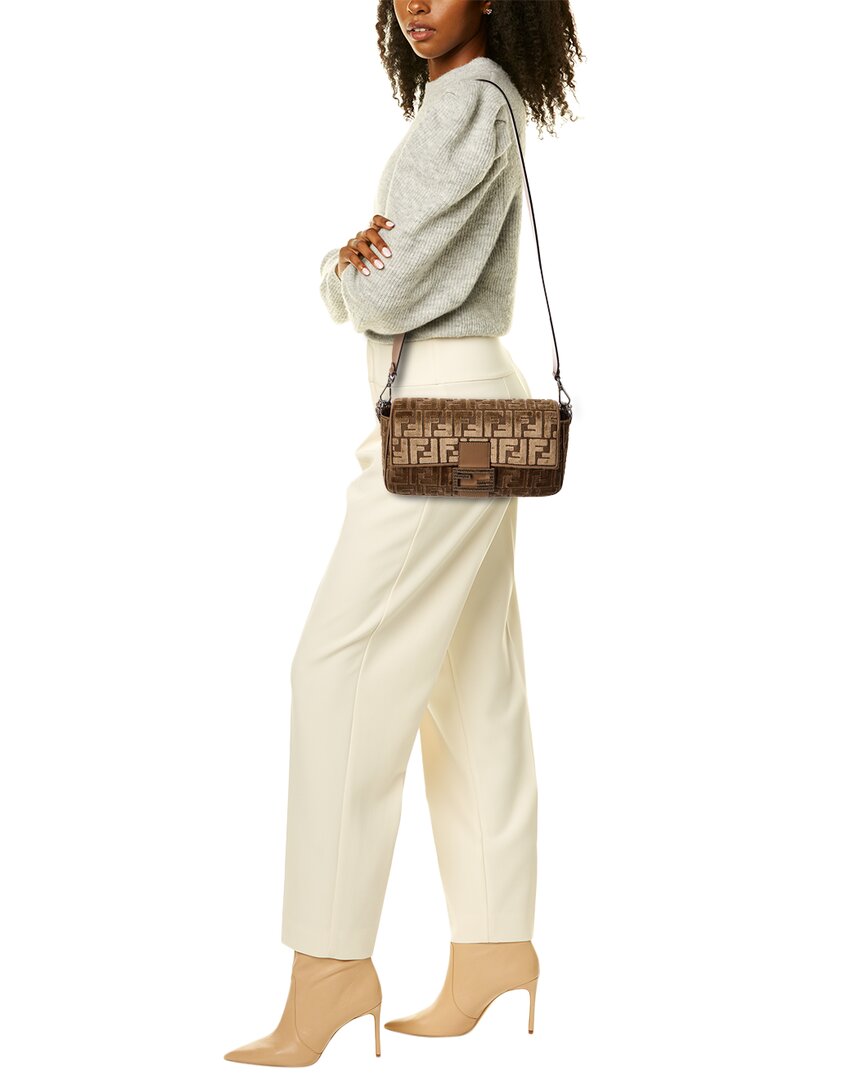 Fendi Baguette Ff Jacquard Velvet & Leather Shoulder Bag