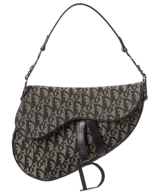 Dior Black Canvas Oblique Saddle Bag (  )