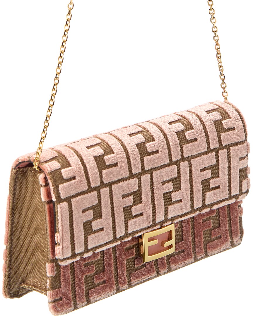 Fendi Baguette Ff Velvet & Leather Wallet On Chain