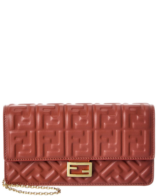 Fendi Baguette Ff Leather Wallet On Chain