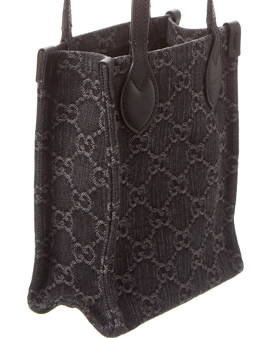 Gucci Ophidia Mini Gg Denim & Leather Tote
