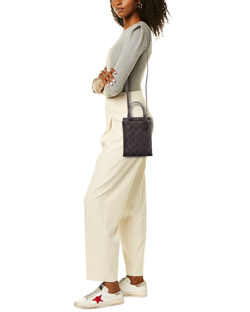 Gucci Ophidia Mini Gg Denim & Leather Tote