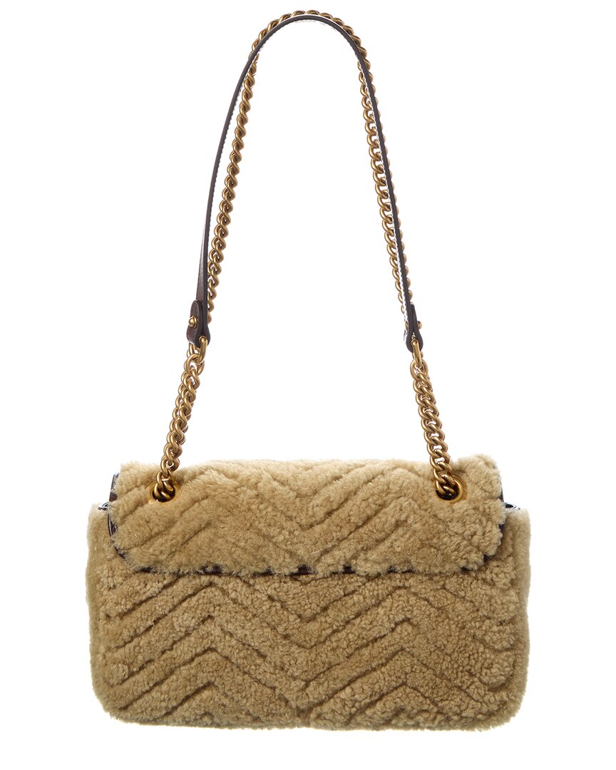 Gucci Gg Marmont Medium Shearling & Leather Shoulder Bag