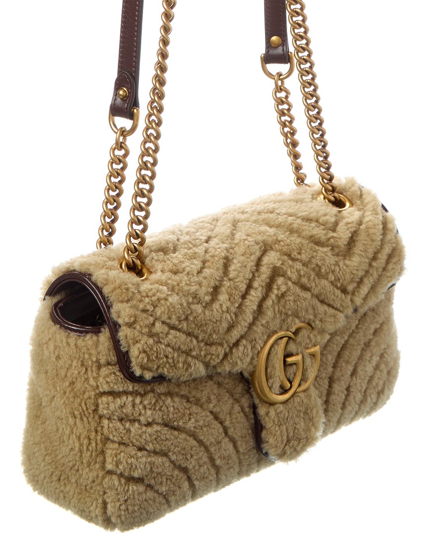 Gucci Gg Marmont Medium Shearling & Leather Shoulder Bag