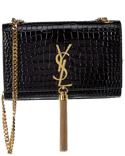 Saint Laurent Kate Tassel Small Croc-Embossed Leather Shoulder Bag
