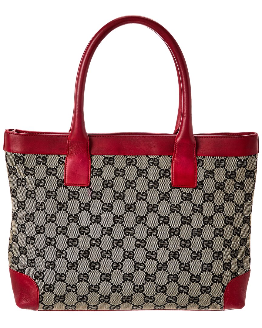 Gucci Navy Gg Canvas & Red Leather Campus Tote (  )