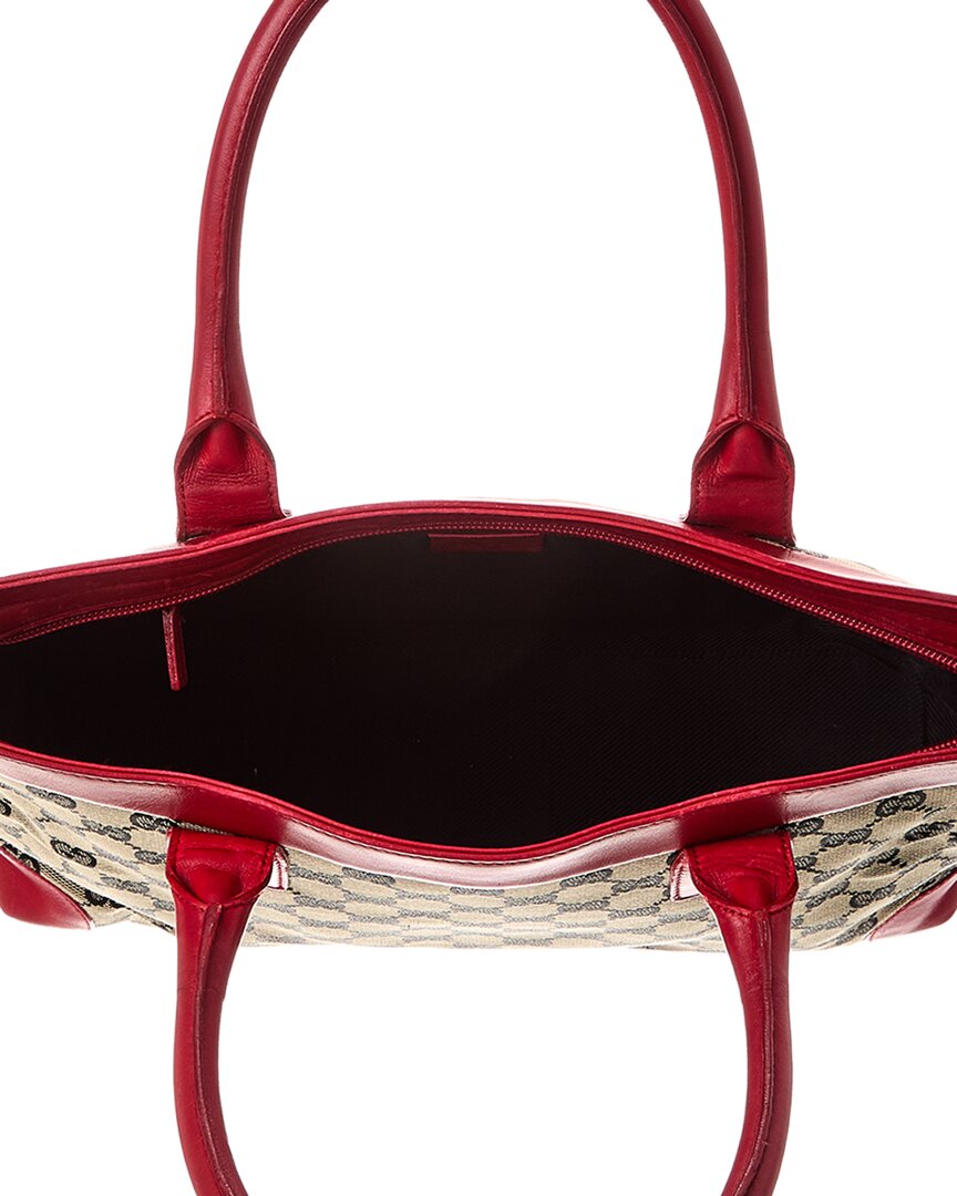 Gucci Navy Gg Canvas & Red Leather Campus Tote (  )