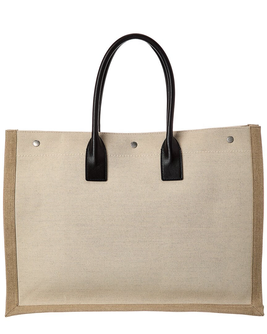 Saint Laurent Rive Gauche Large Linen & Leather Tote