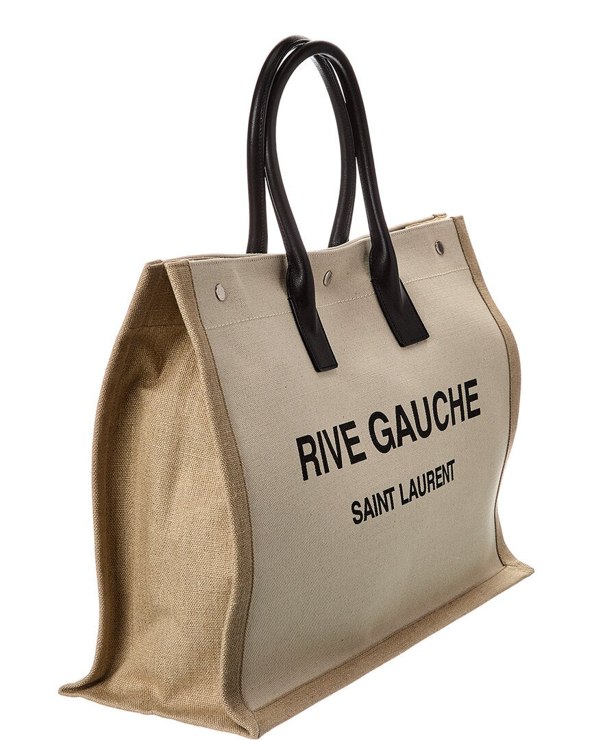 Saint Laurent Rive Gauche Large Linen & Leather Tote