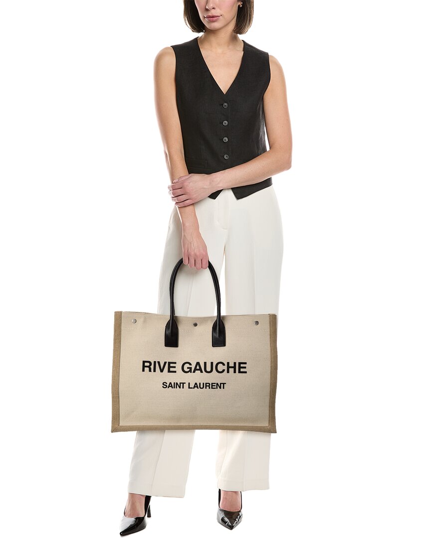 Saint Laurent Rive Gauche Large Linen & Leather Tote