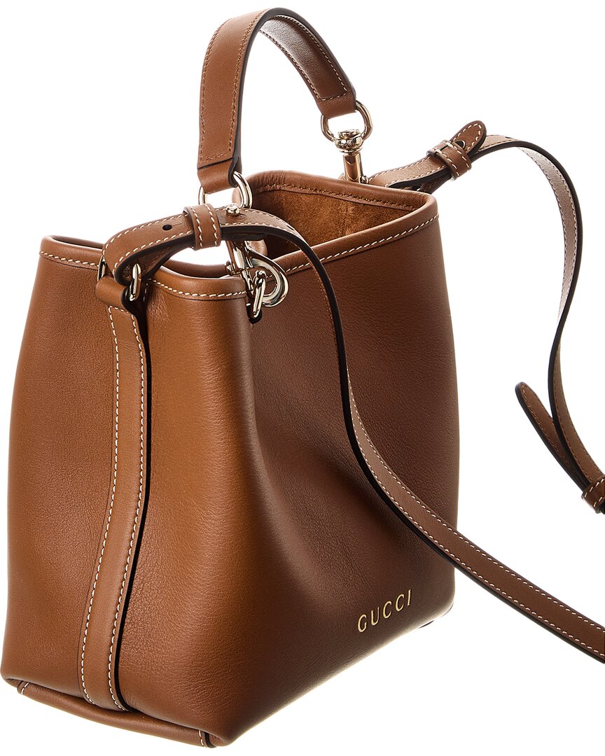 Gucci Gg Mini Emblem Leather Bucket Bag