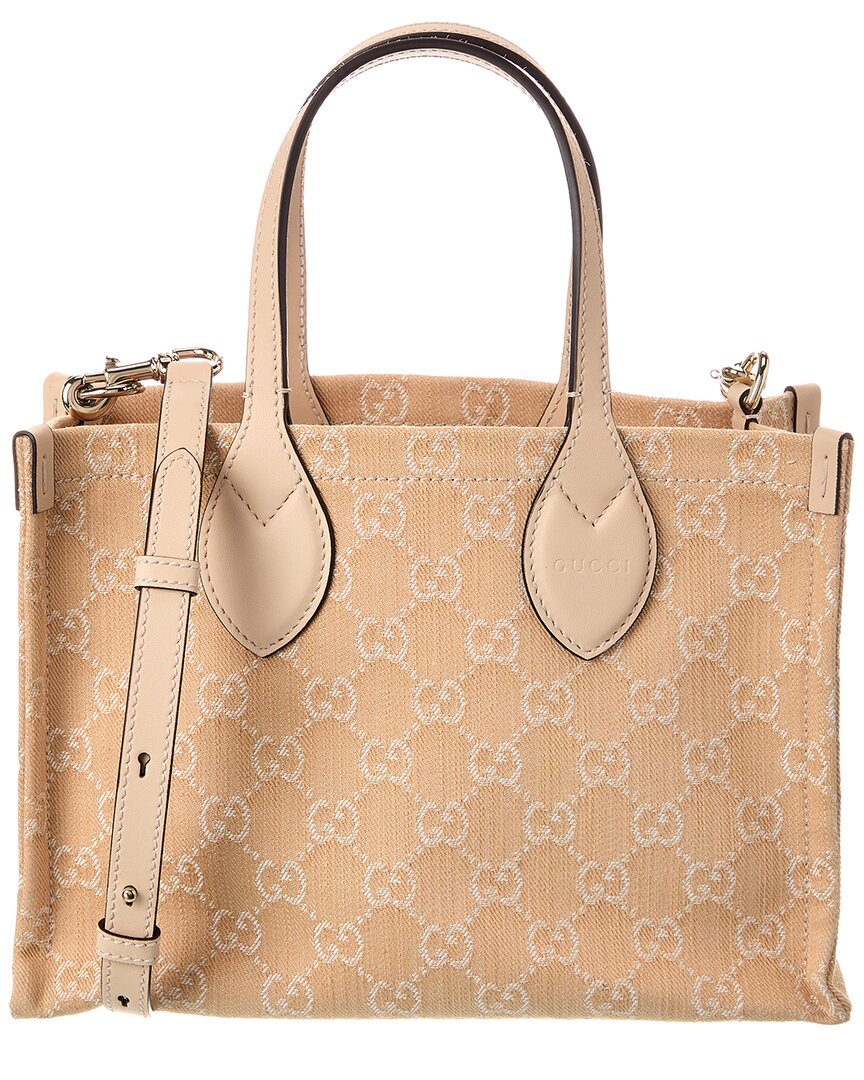 Gucci Ophidia Medium Gg Denim & Leather Tote