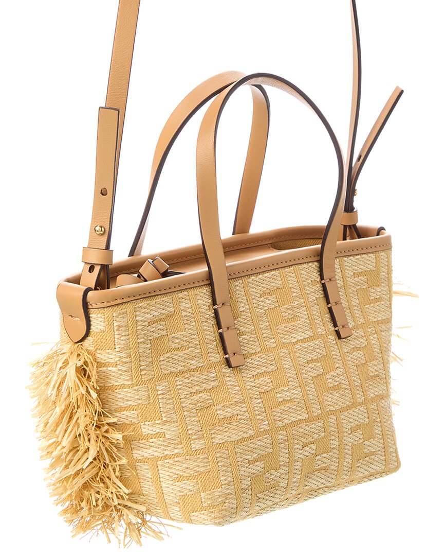 Fendi Roll Mini Ff Raffia & Leather Tote