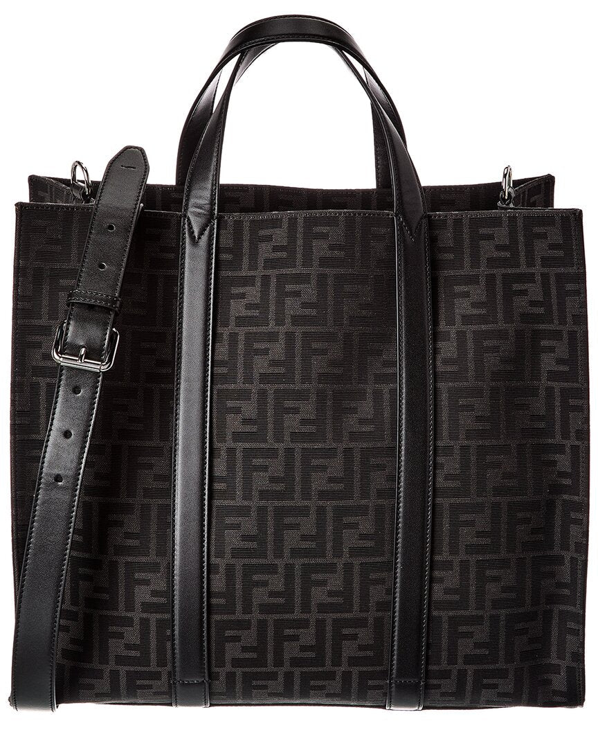 Fendi Ff Jacquard Leather-Trim Tote