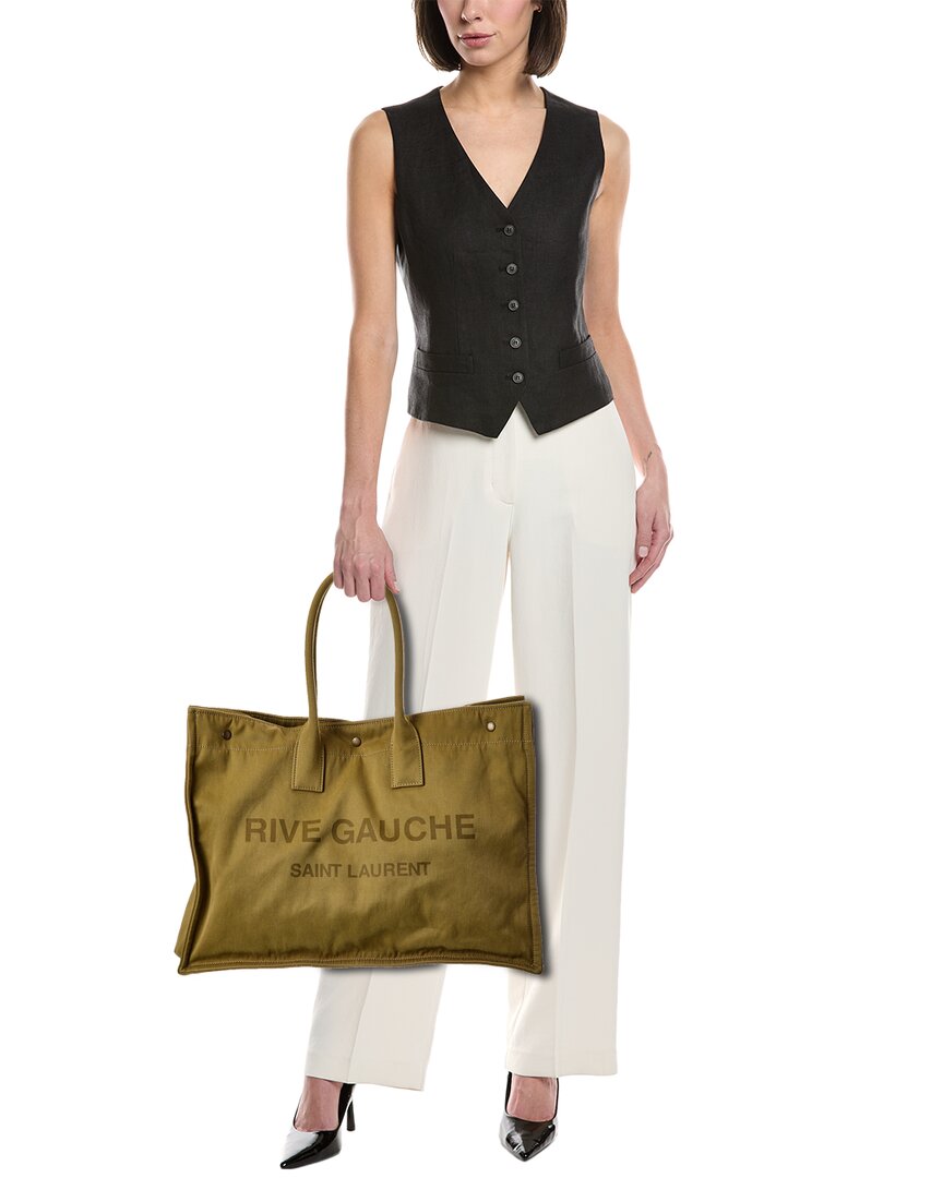 Saint Laurent Rive Gauche Large Canvas & Leather Tote