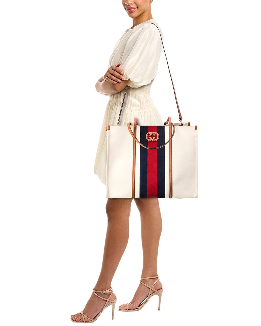Gucci Interlocking G Canvas Leather-Trim Tote