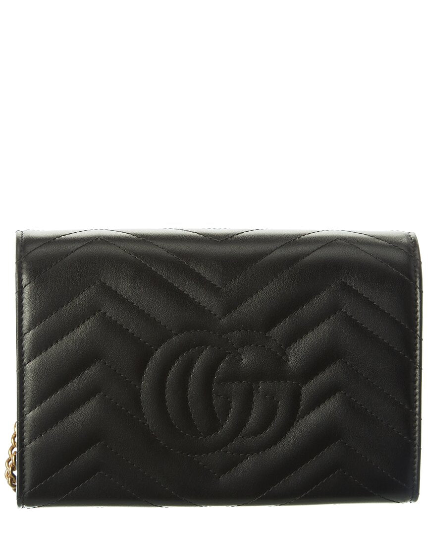 Gucci Gg Marmont Matelasse Leather Wallet On Chain, Os, Black