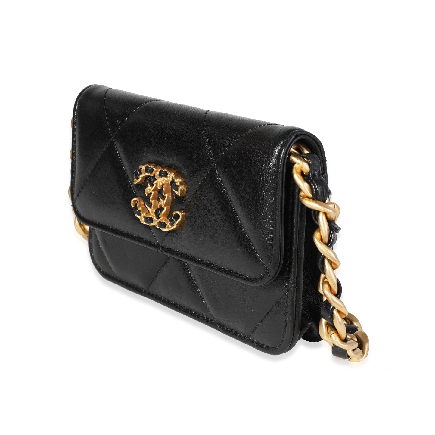 CHANEL Black Quilted Lambskin 19 Mini Coin Purse With Chain