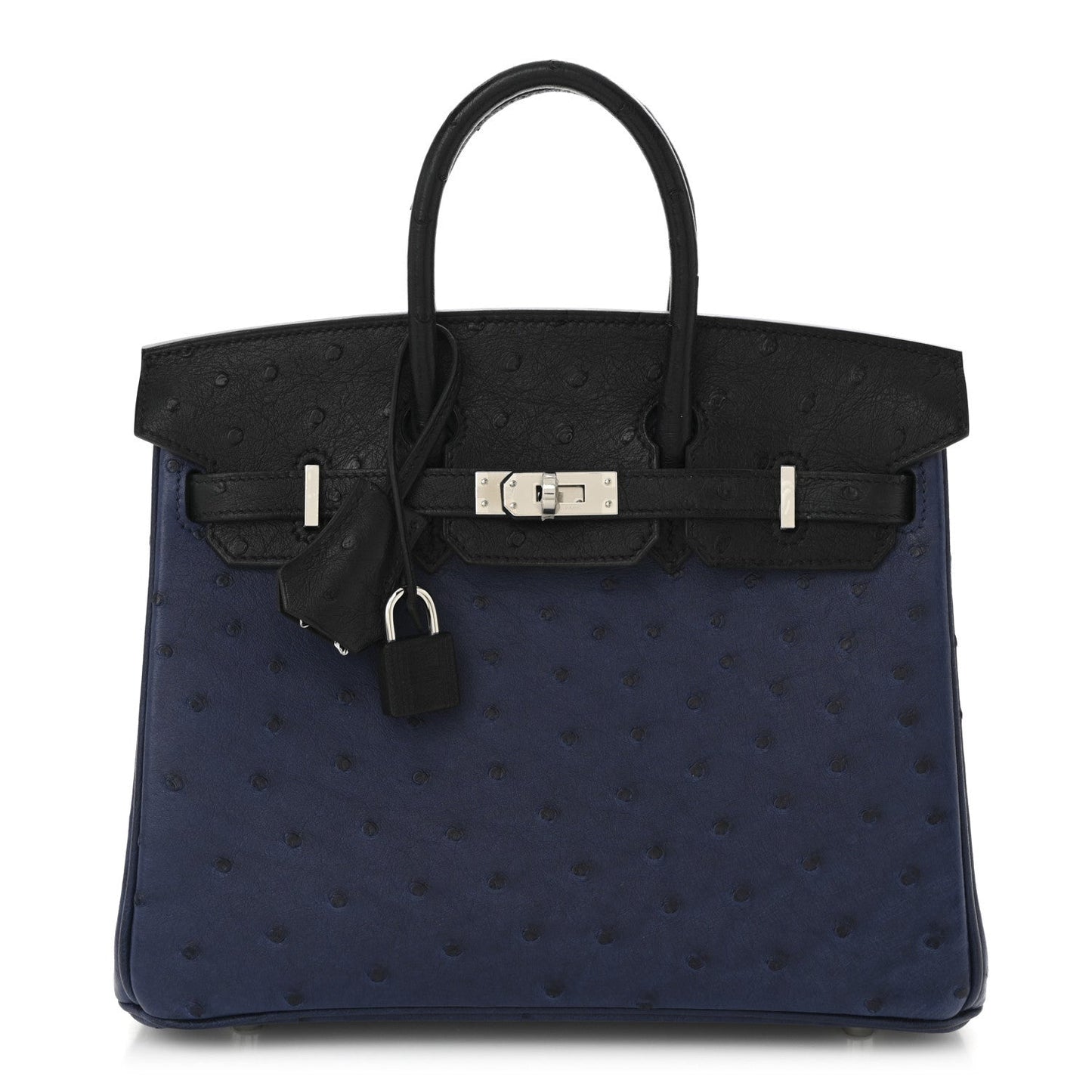 Hermes Ostrich Bi-Color Birkin 25 Bleu Iris Black