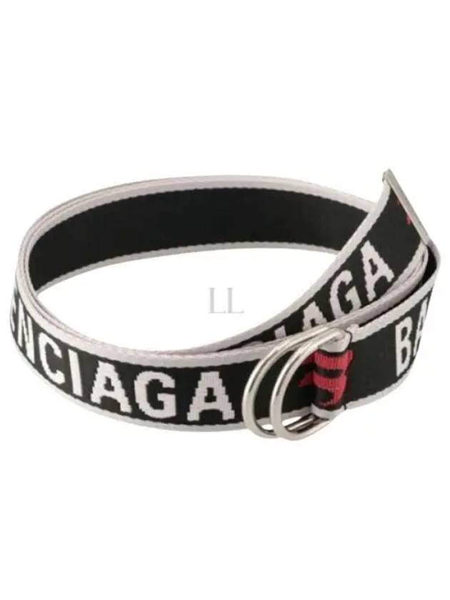 Luxury Balenciaga Trending 2026 D Ring Embroidered Logo Fabric Belt Black