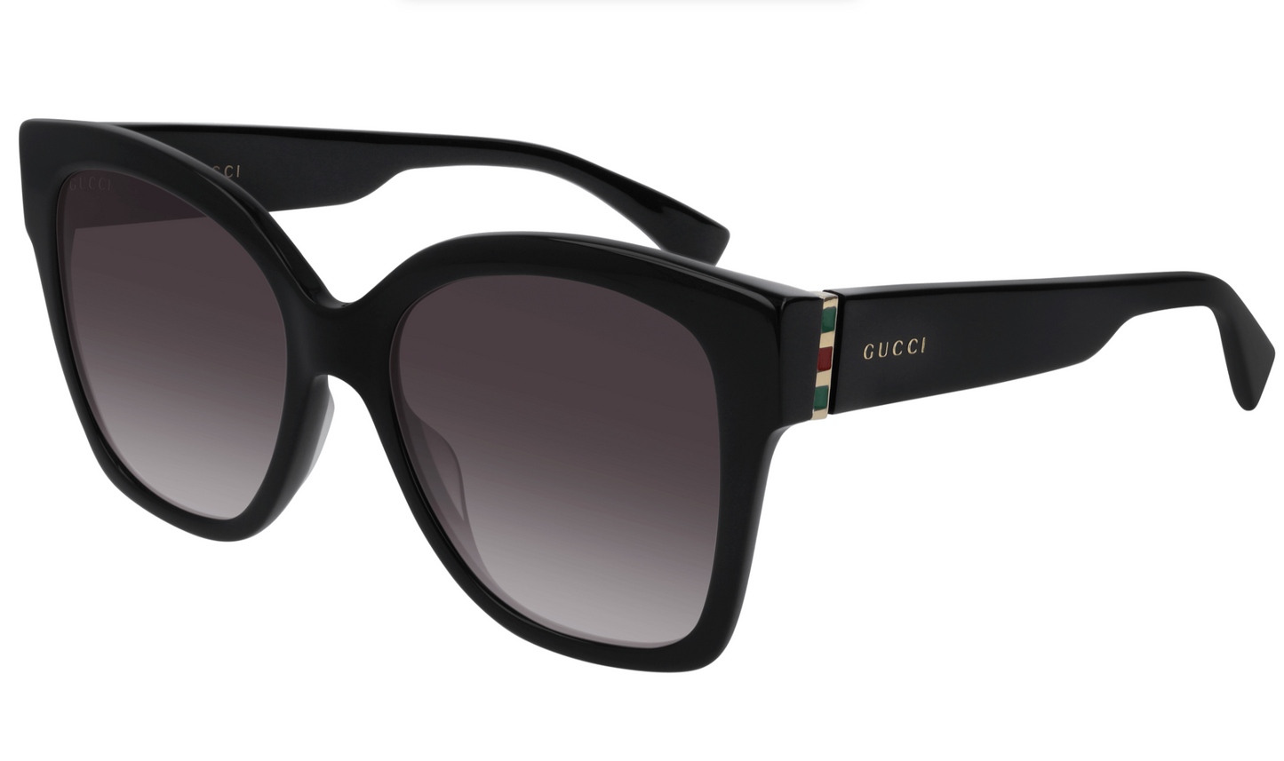 Gucci GG0459S-001 Oversized Black Square Sunglasses with Stripe Accent
