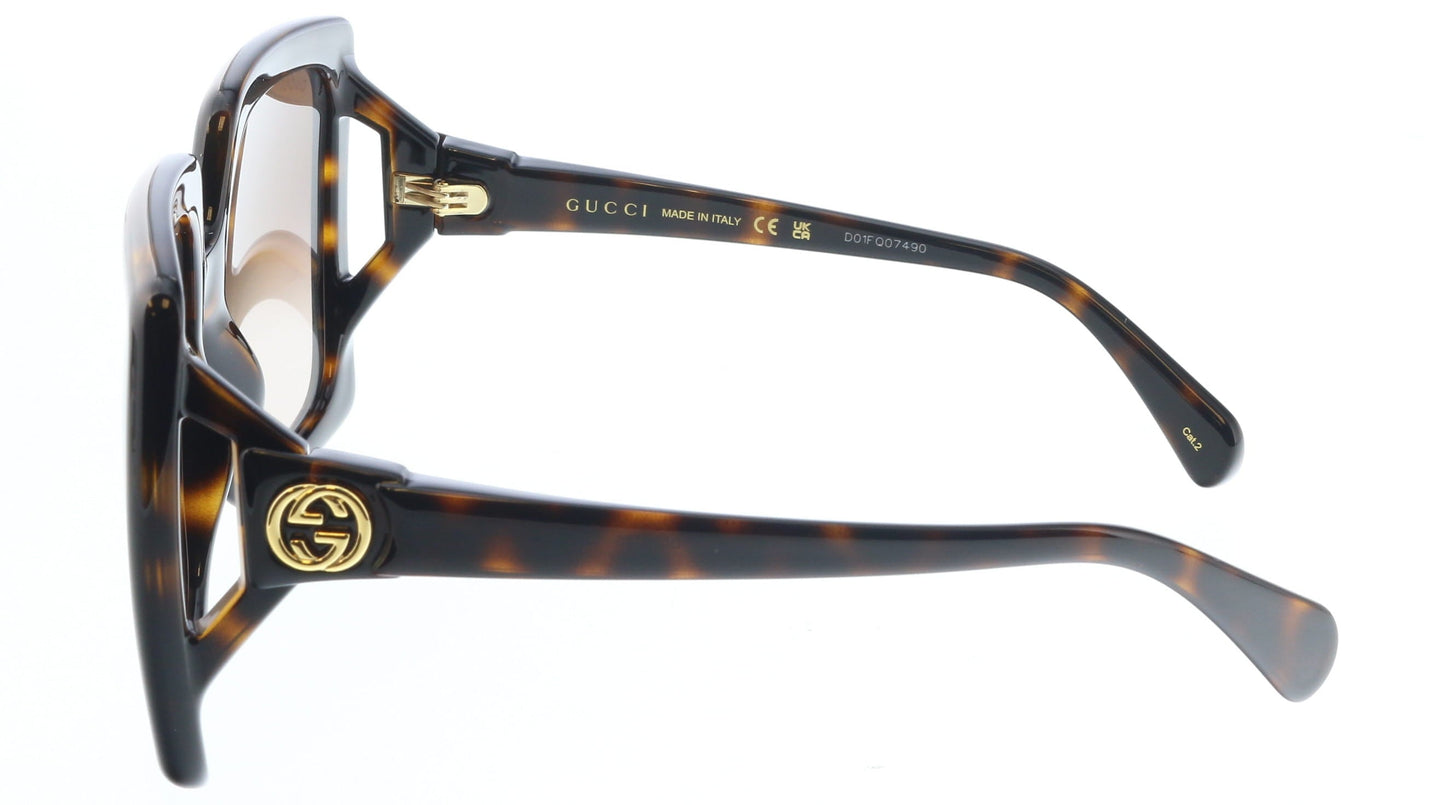 Gucci GG0876S-002  Oversized Square Tortoiseshell Sunglasses with Gold Logo