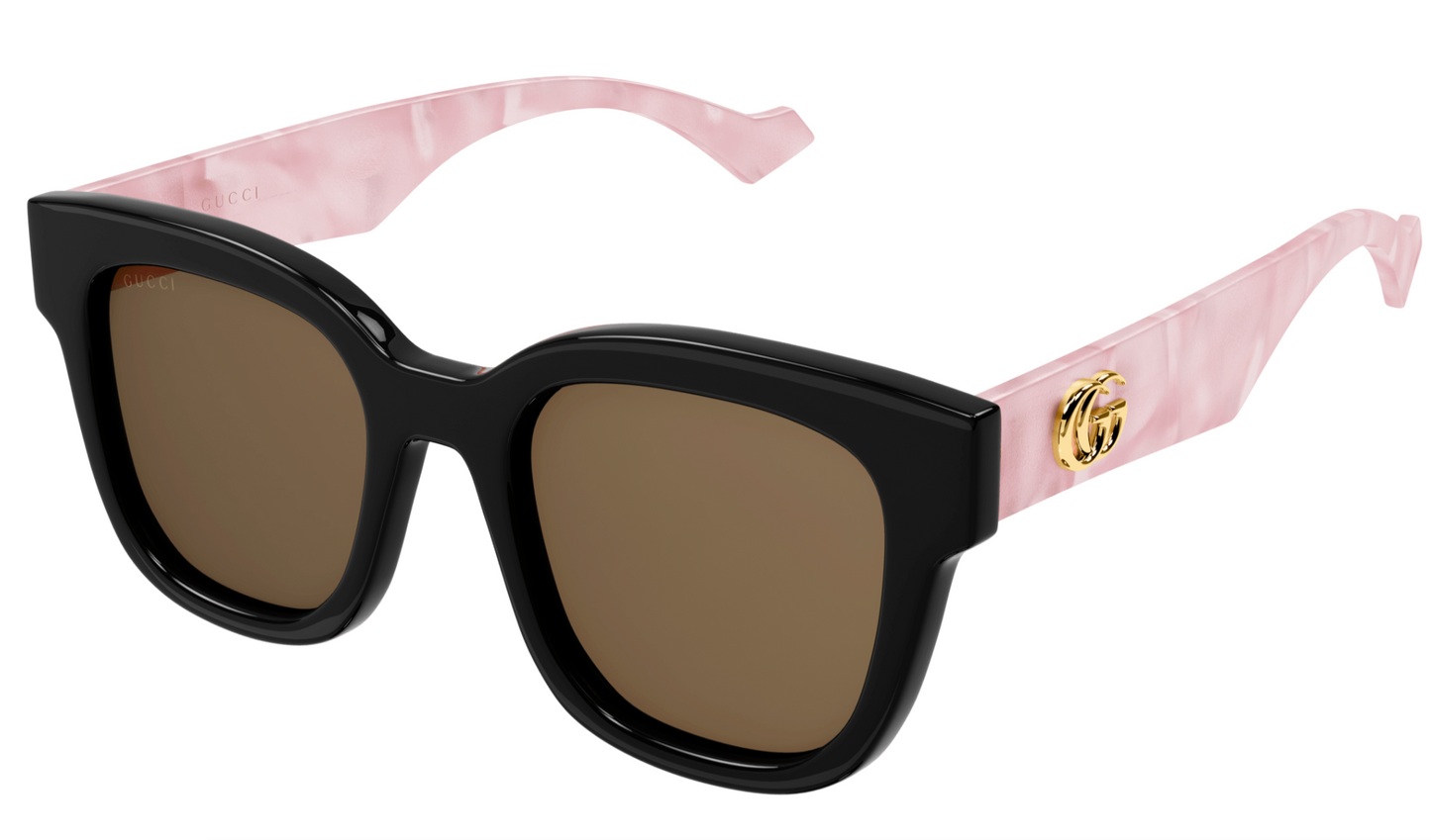 Gucci GG0998S-005 Bold Square Sunglasses with Glossy Black Frame and Pink Marble