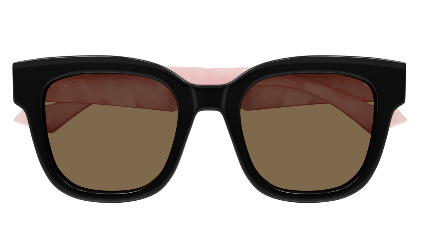 Gucci GG0998S-005 Bold Square Sunglasses with Glossy Black Frame and Pink Marble