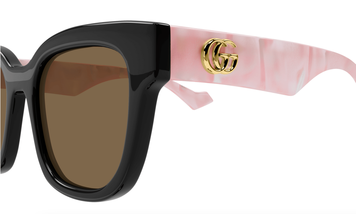Gucci GG0998S-005 Bold Square Sunglasses with Glossy Black Frame and Pink Marble