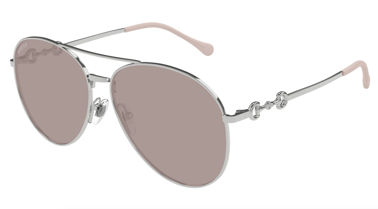 Gucci GG1698S-005  Silver Aviator Sunglasses with Light Brown Lenses