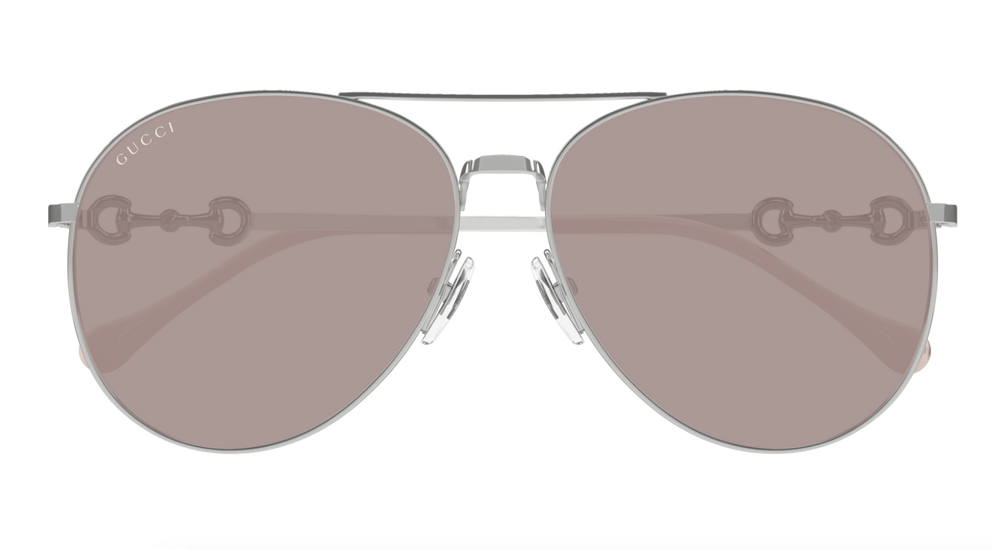 Gucci GG1698S-005  Silver Aviator Sunglasses with Light Brown Lenses