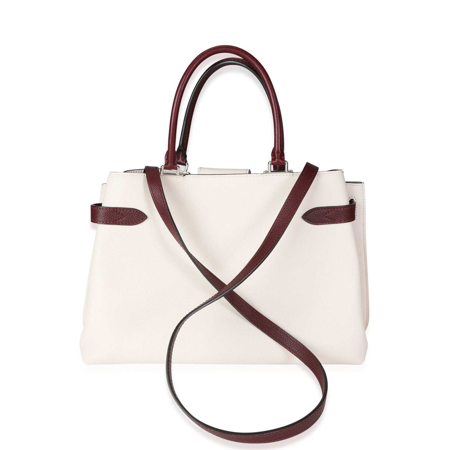 LOUIS VUITTON Cream & Burgundy Grained Calf Leather Lockme Day Bag
