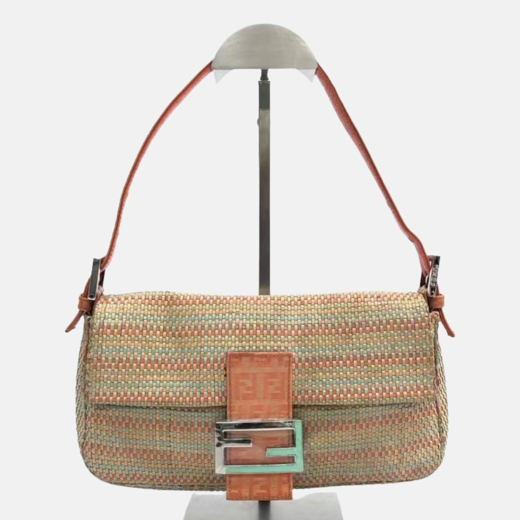 Fendi Baguette Raffia Straw Multicolor Shoulder Bag