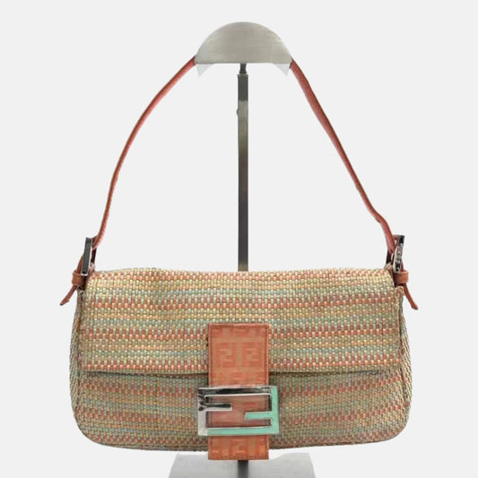Fendi Baguette Raffia Straw Multicolor Shoulder Bag