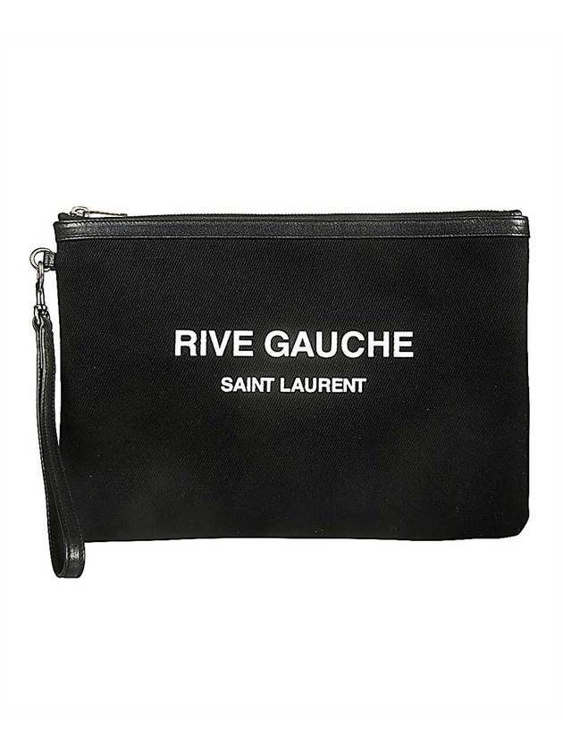 Luxury Saint Laurent Trending 2025 Rive Gauche Logo Print Canvas Clutch Bag Black