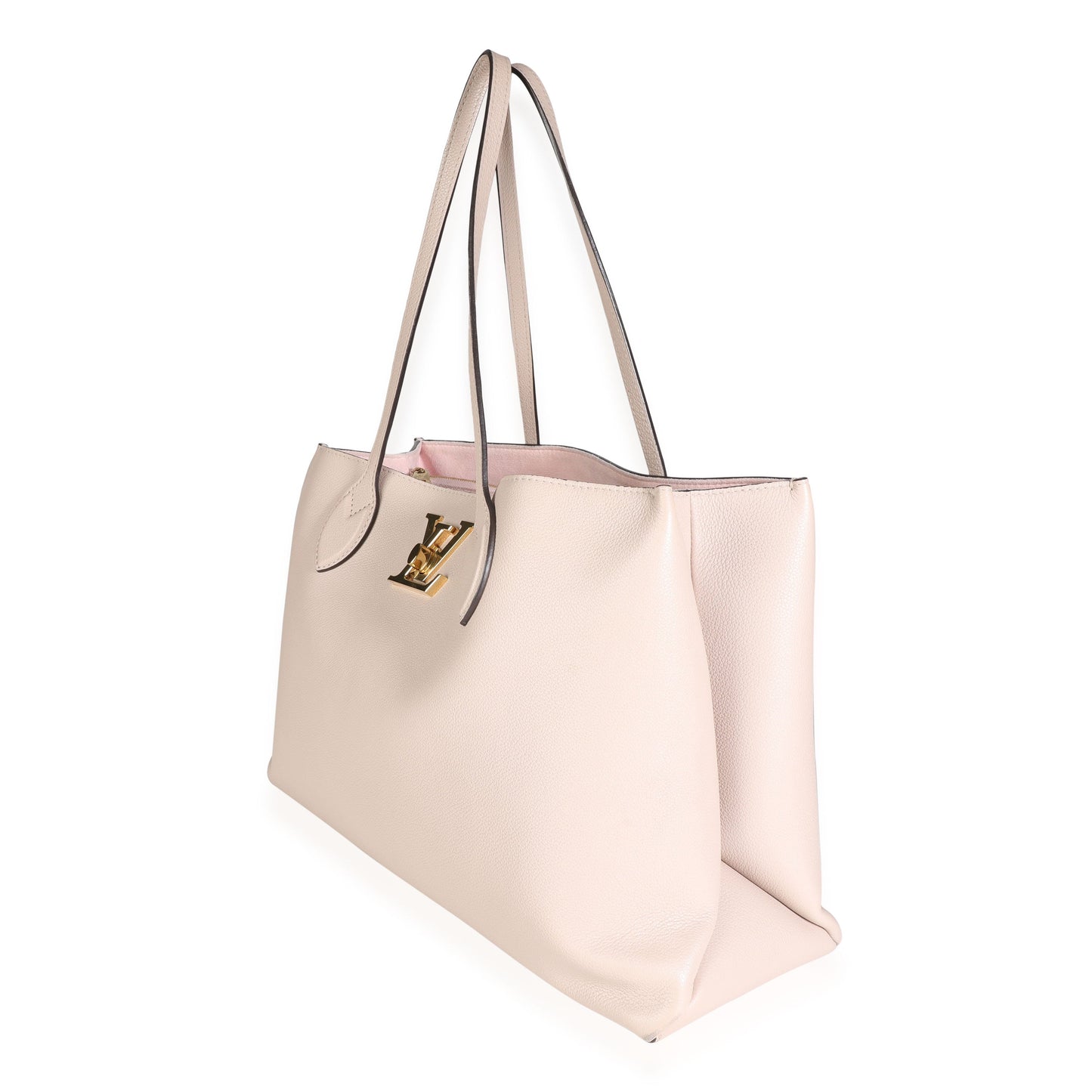 LOUIS VUITTON Greige Grained Calf Leather Lockme Shopper Handbag