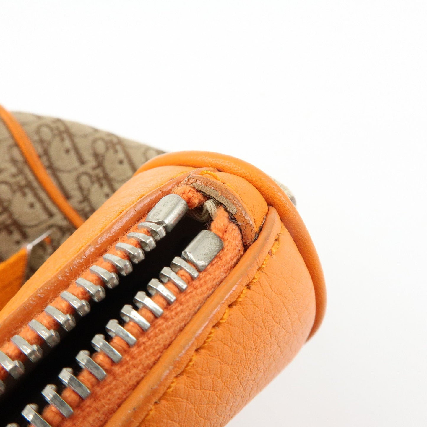 Christian Dior Trotter Canvas Leather Boston Hand Bag Beige Orange