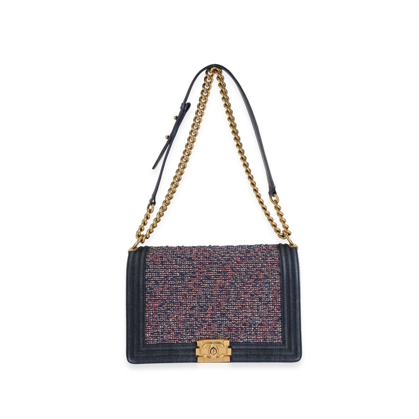 CHANEL Blue Denim & Multicolor Boucle New Medium Boy Bag