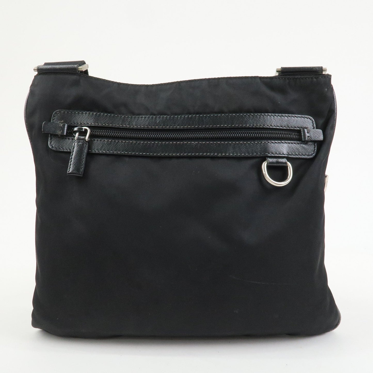 PRADA Triangle Logo Nylon Saffiano Leather Shoulder Bag VA0340
