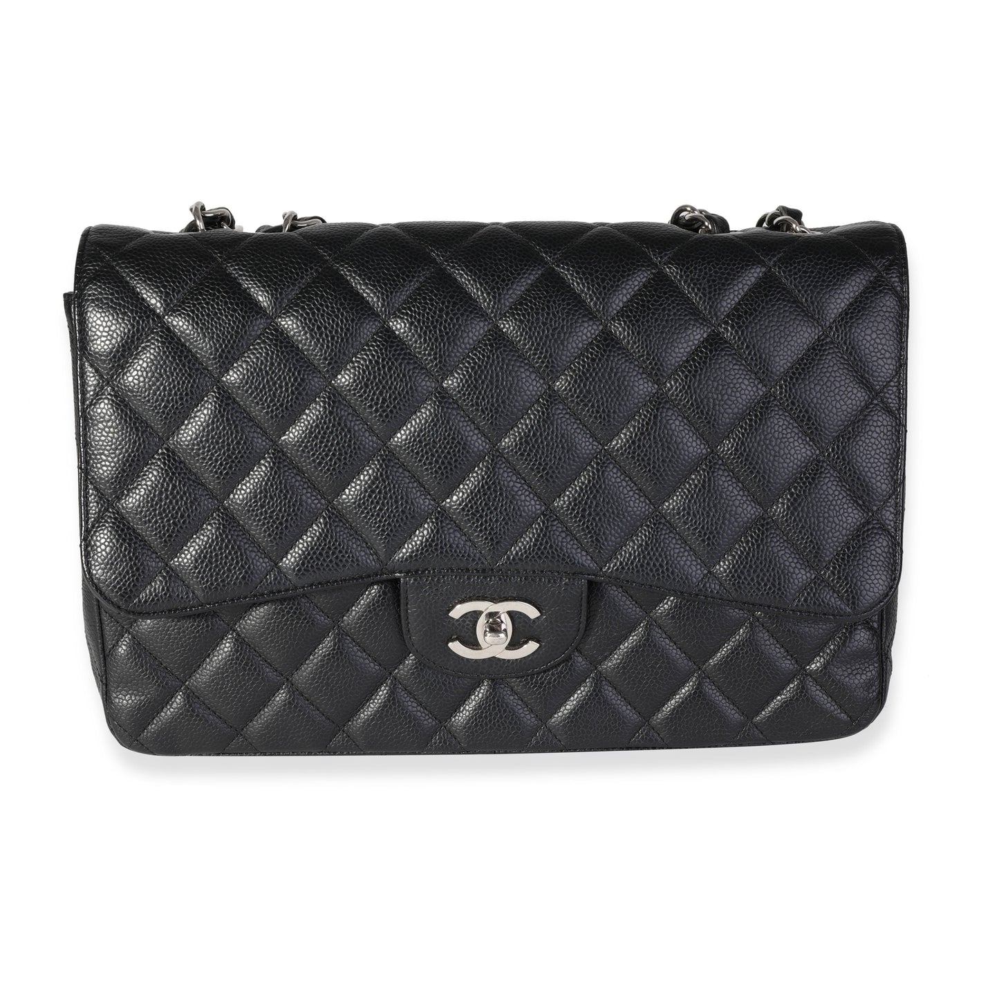 CHANEL Black Quilted Caviar Jumbo Classic Single Flap Bag