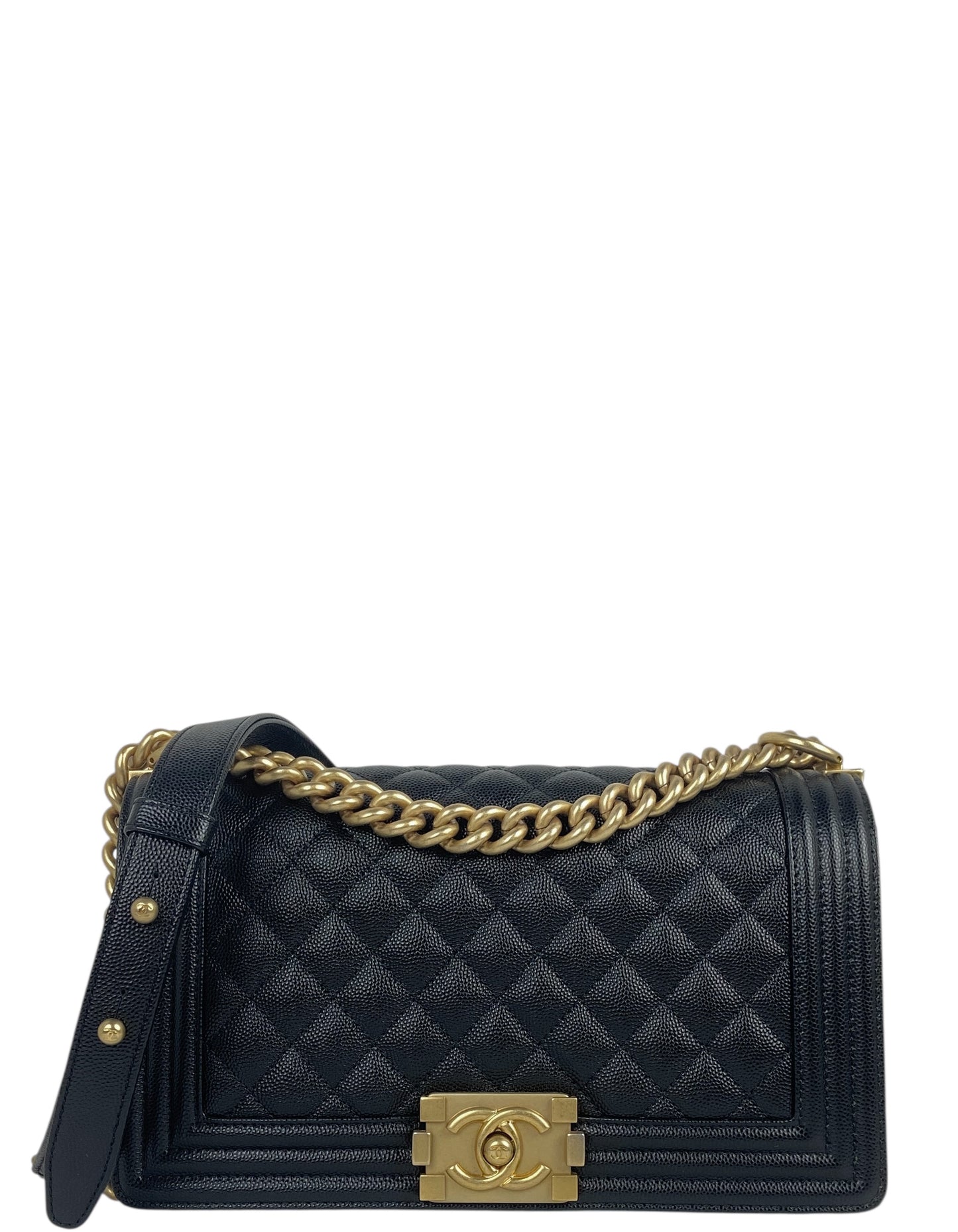 Chanel Black Caviar "Old" Medium Boy Bag