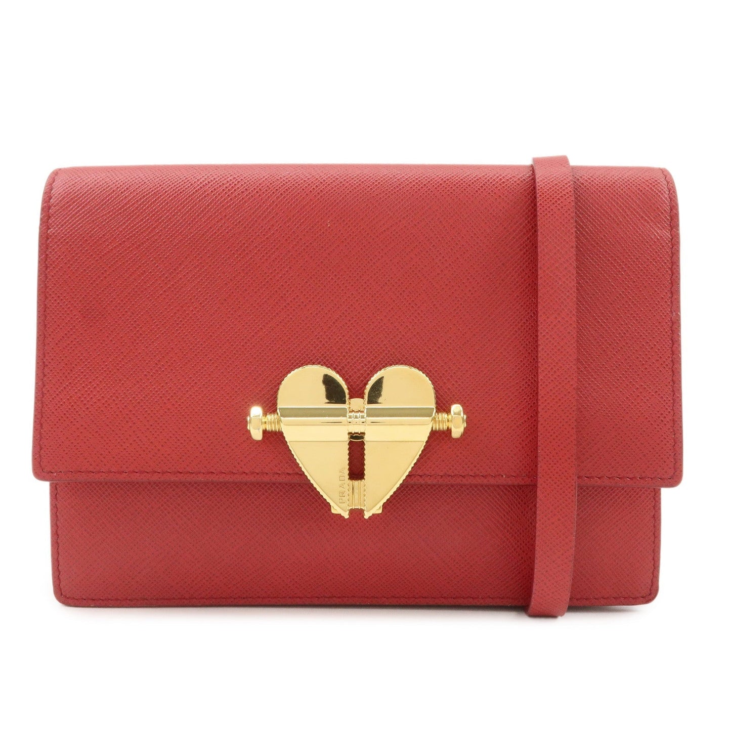 PRADA Heart Lock Leather Shoulder Bag Crossbody Bag Red