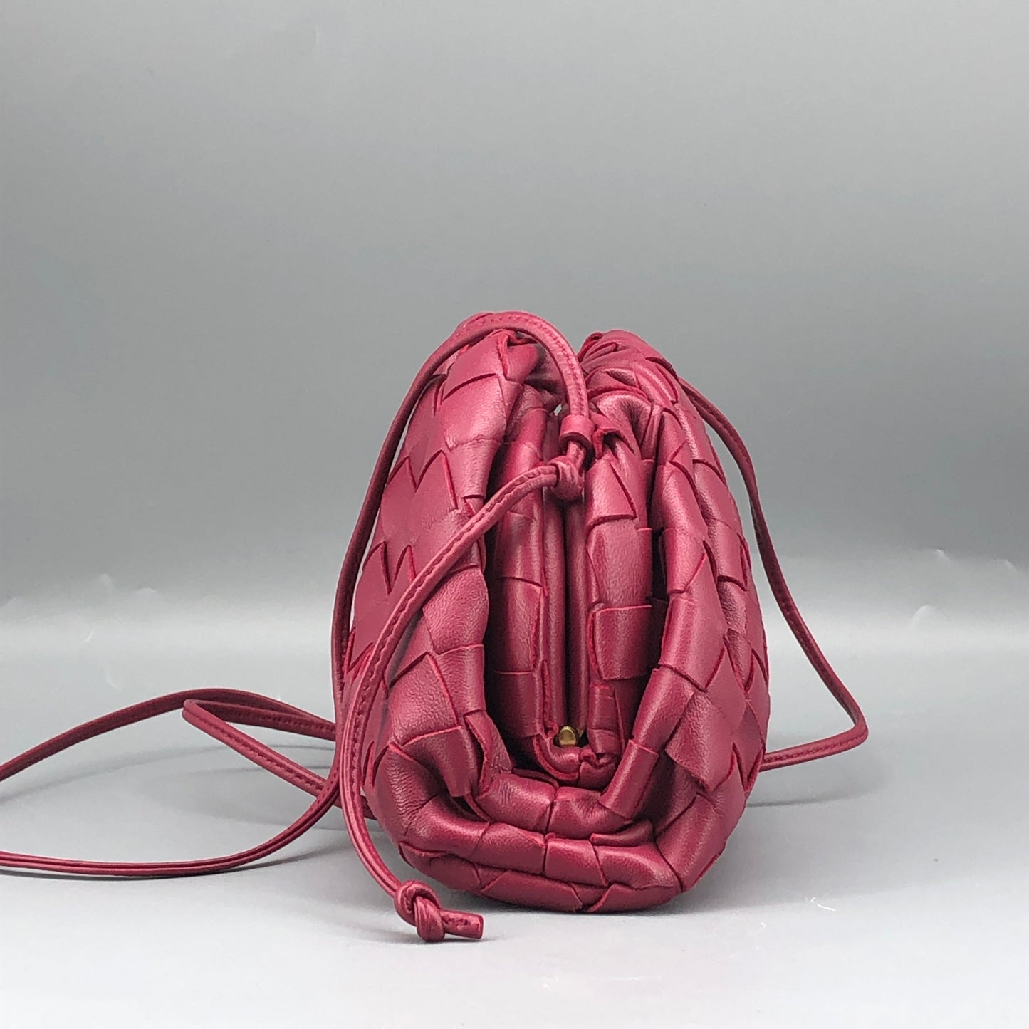 Bottega Veneta Wine Red Intrecciato Woven Mini Pouch Crossbody Bag