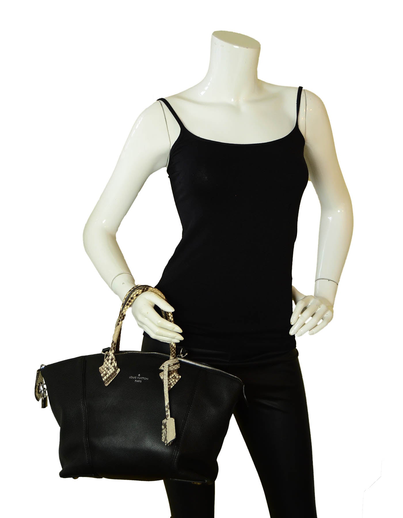Louis Vuitton Black Veau Cachemire Calfskin & Python Soft Lockit MM Bag