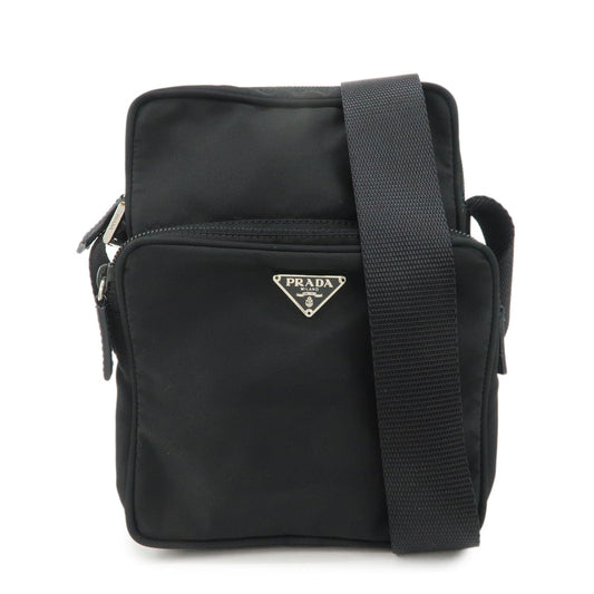 PRADA Triangle Logo Leather Nylon Shoulder Bag Black BT0169