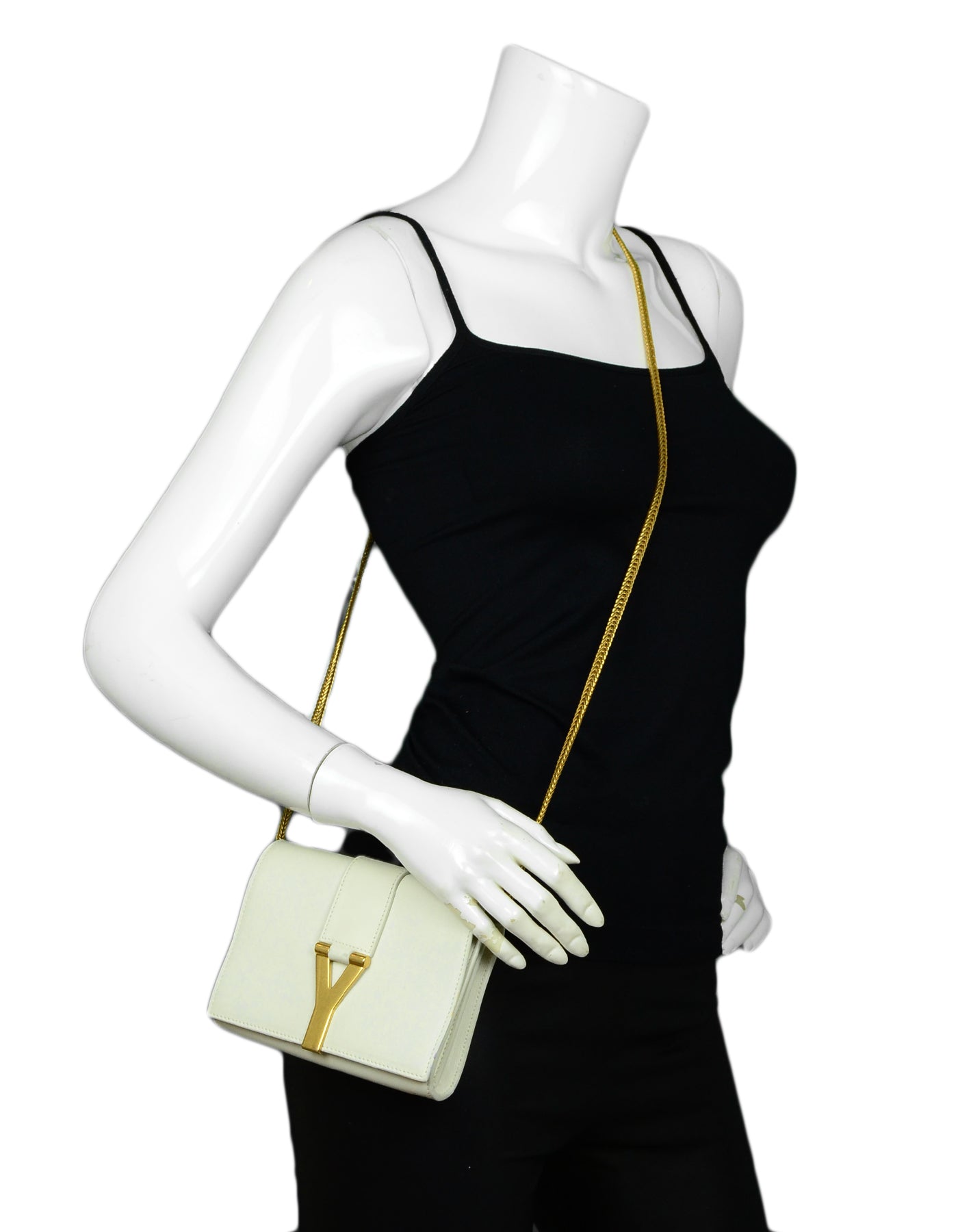 Saint Laurent White Leather Y-Ligne Mini Pochette Crossbody Bag
