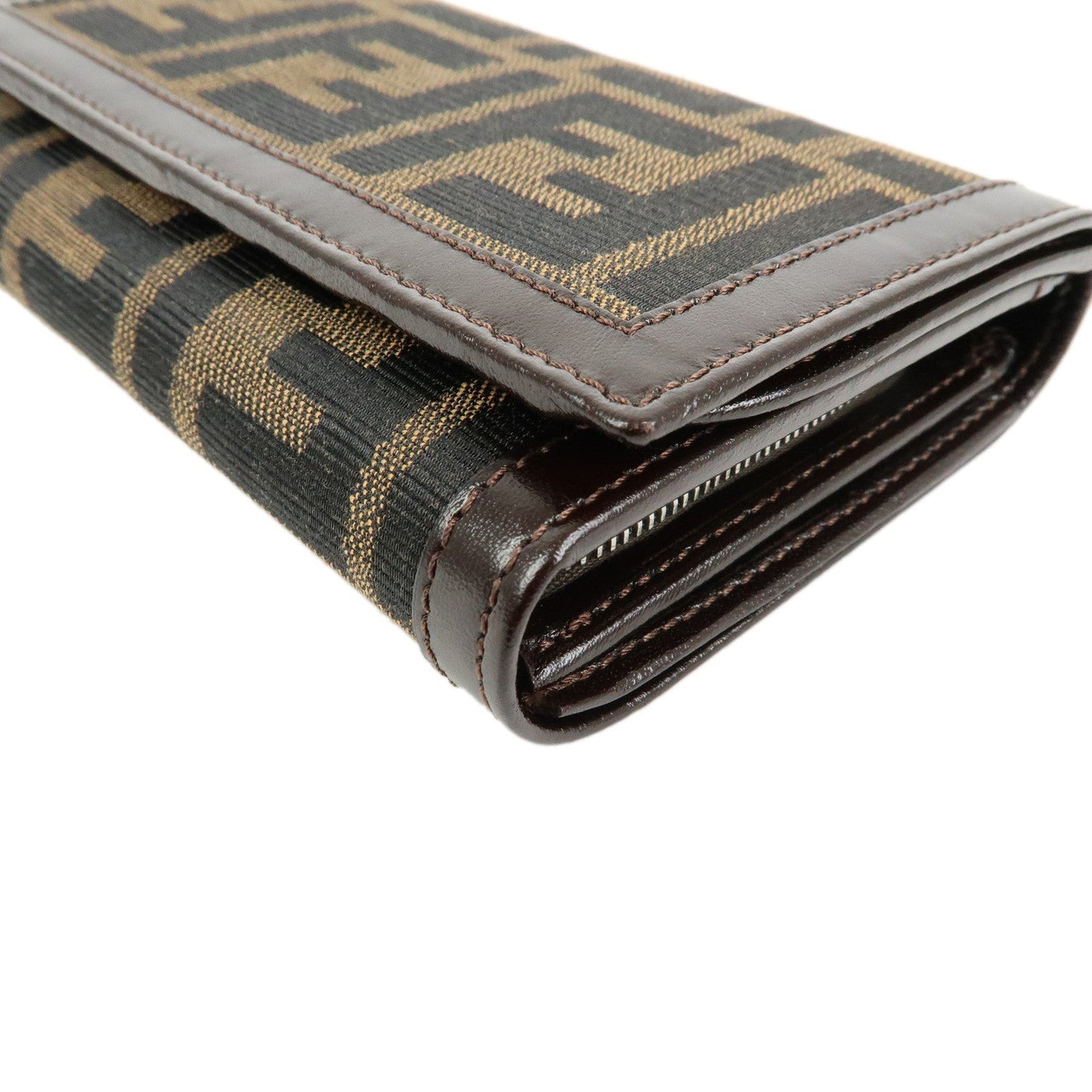 FENDI Zucca Canvas Leather Tri-fold Wallet Brown Black 31052