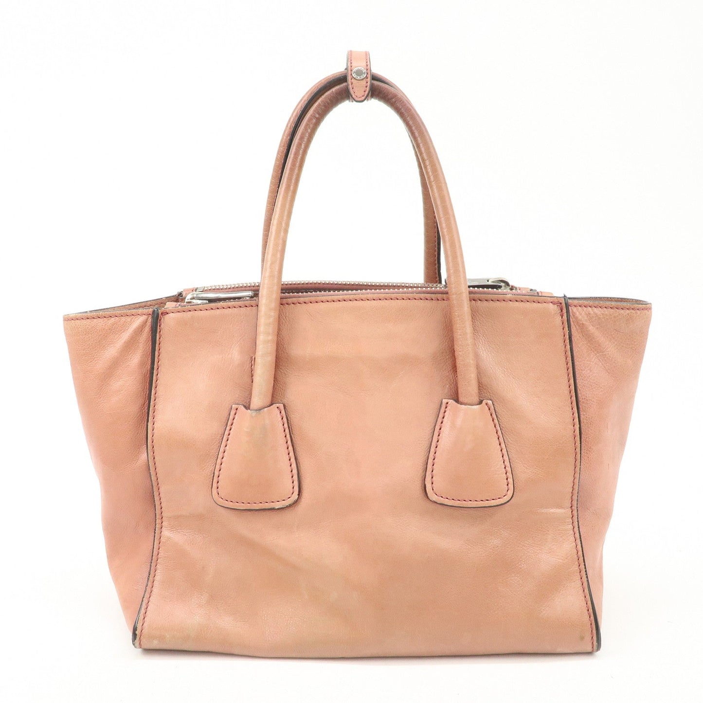PRADA Triangle Logo Leather 2Way Tote Bag Hand Bag Pink B2625M