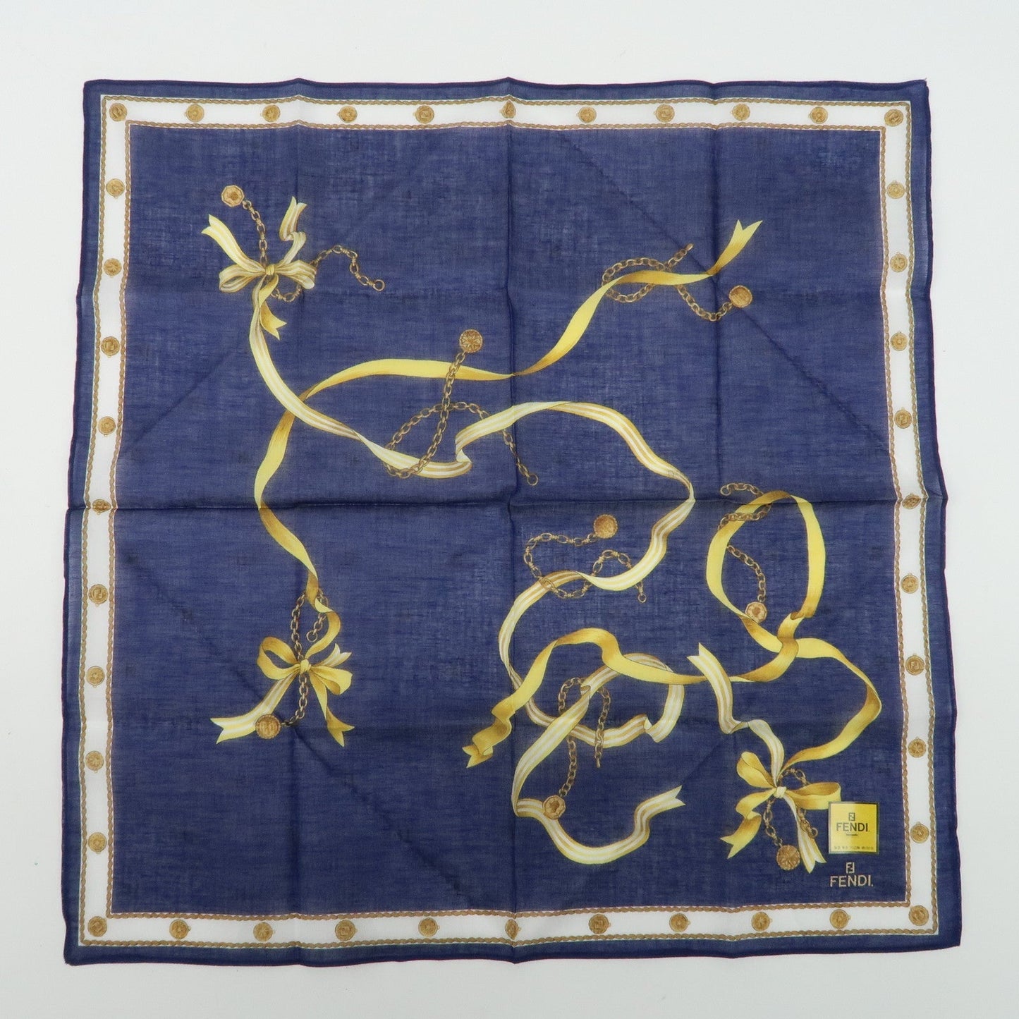 FENDI Set of 5 Cotton 100% Handkerchief Brown Beige Yellow White
